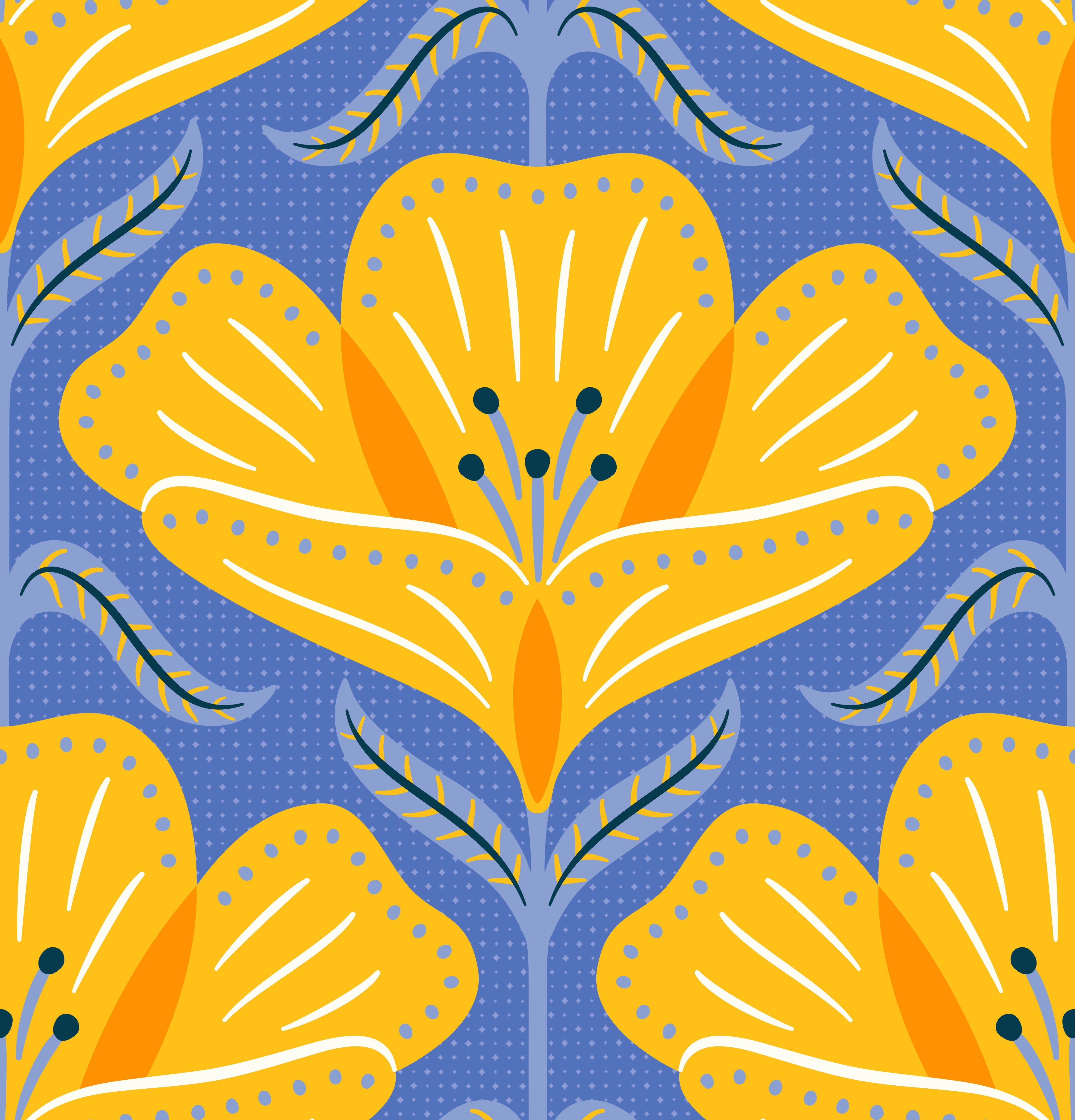 Pattern of yellow flowers on a blue background